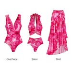 Joann - Floral Printed Halter One piece Swimsuit Set