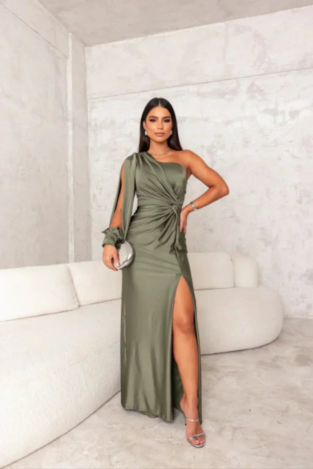 Priscilla | One sleeve satin dress