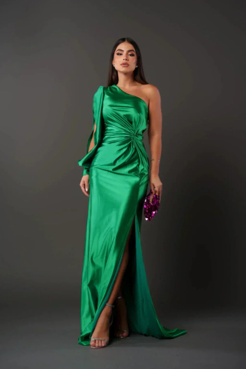 Priscilla | One sleeve satin dress
