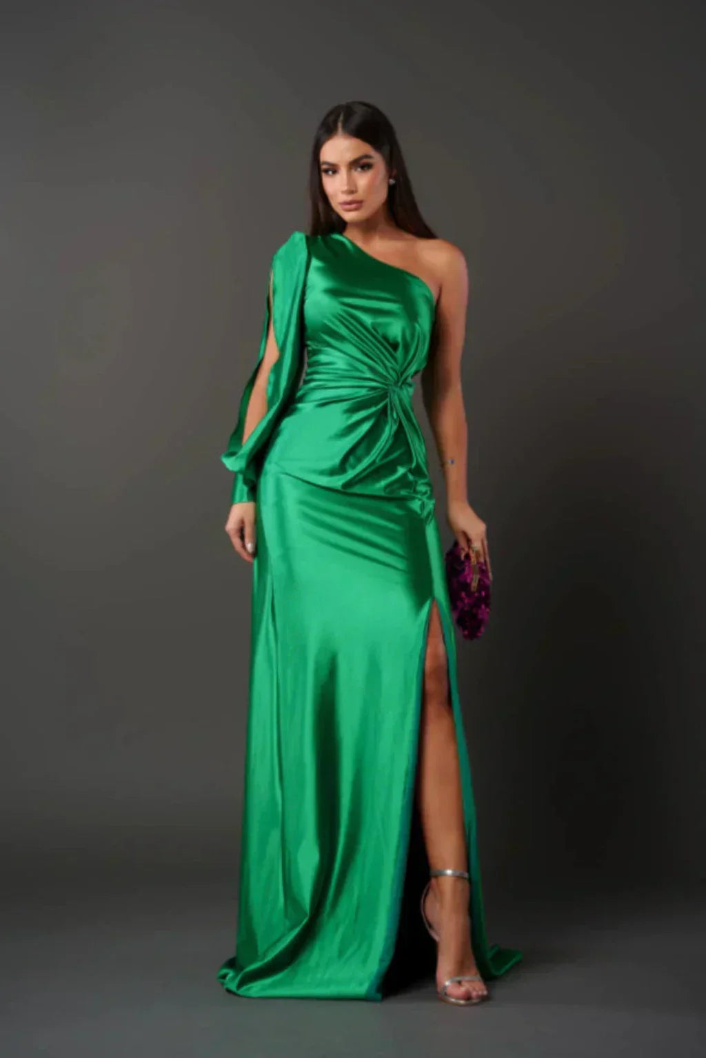 Priscilla | One sleeve satin dress