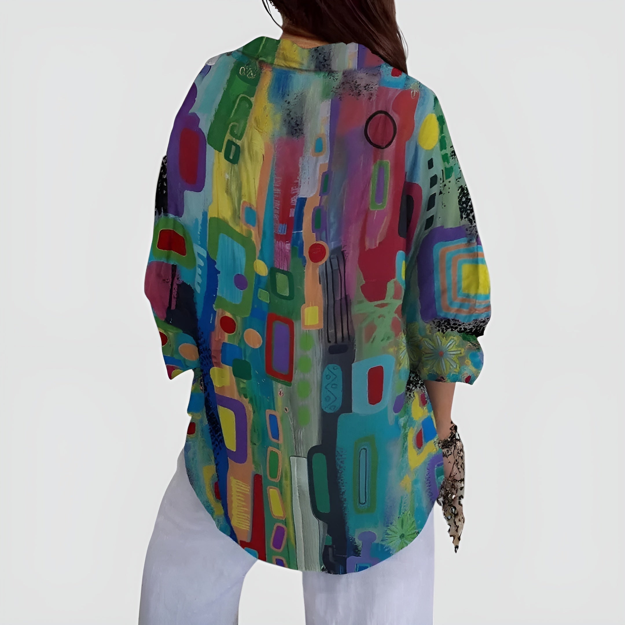 Eleni™ – Bekväm Blus med Geometriskt Mönster
